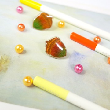 插畫風手繪橡實別針 胸針