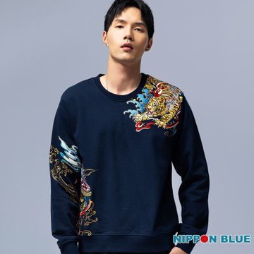 日本藍 BLUE WAY – 金標百福太鼓猛虎長TEE(丈青)