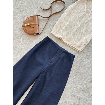 CHAO推薦~藏青色香蕉牛仔褲小眾時裝2025年早春有態度奶呼呼褲子