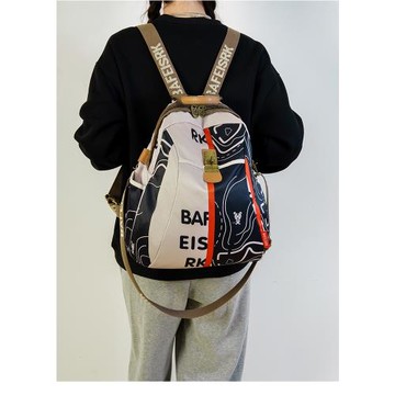 印花潮款雙肩包女2025新款時尚休閑牛津布女學生背包大容量旅行包