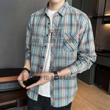 格子長袖襯衫春秋季新款潮牌男士寬松休閑襯衣外套青少年衣服【雲木雜貨】