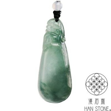 【漢石齋】天然翡翠A貨 瑞獸福瓜玉佩吊墜 冰糯種飄花(21*52*8mm)