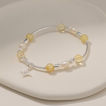 (招財+圓滿) 繁星 | 黃塔晶 金髮晶 白珍珠 | 天然水晶手鍊