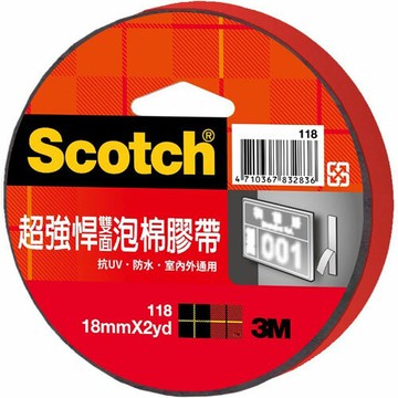3M Scotch 超強悍雙面泡棉膠帶 18mmX2yd