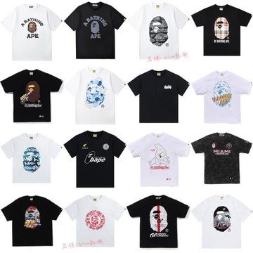 潮牌BAPE經典鯊魚短袖大猿人迷彩卡通印花T恤男情侶女半袖短袖T恤