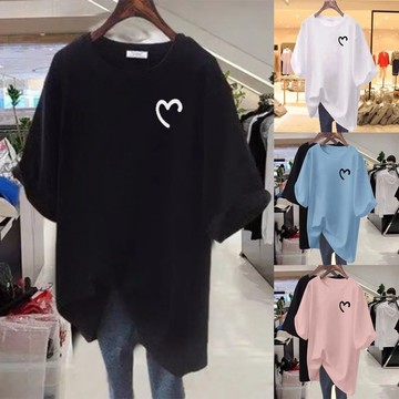 M-4XL 大尺碼上衣 短袖上衣女 大尺碼女裝 特大碼300斤胖mm大碼中長款t恤女夏季寬鬆顯瘦百搭短袖體恤上衣