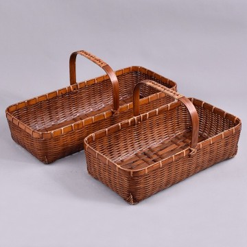 竹編茶具收納盒 中式復古食盒茶盤水果手提籃 手工竹制茶道零配件