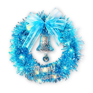 摩達客 11吋夢幻土耳其藍系金蔥彎絲聖誕花圈+20燈LED暖白光燈串 本島免運費