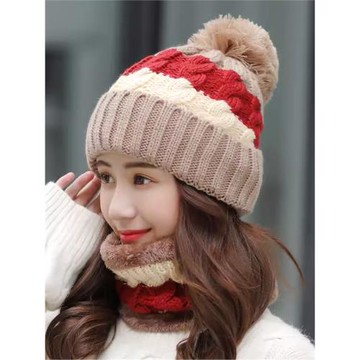 帽子女冬天韓版潮加絨毛線帽冬季保暖圍脖騎車針織帽包頭帽兩件套