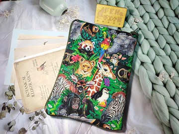動物系列-設計款薄棉布料森林動物們拉鍊書衣-布書套-手冊套-布書