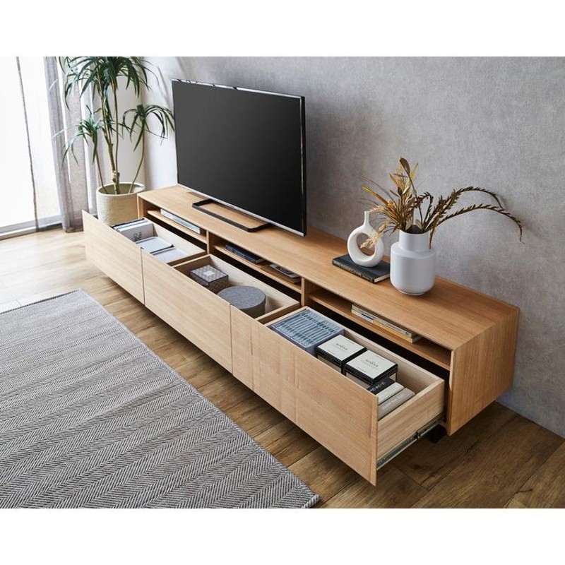 テレビ台 幅220cm スチール脚付き テレビボード 天然木 完成品 収納