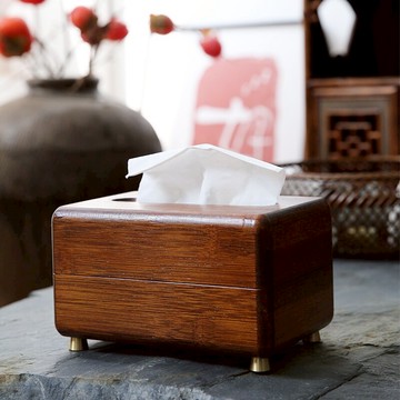 木善新中式輕奢紫竹客廳抽紙盒家居餐巾盒茶桌禪意裝飾擺件紙巾盒