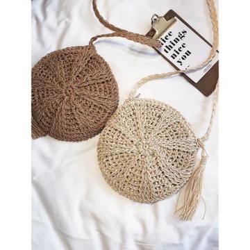海邊度假圓形沙灘包夏季新款日系流蘇編織單肩斜挎包泰國旅游度假