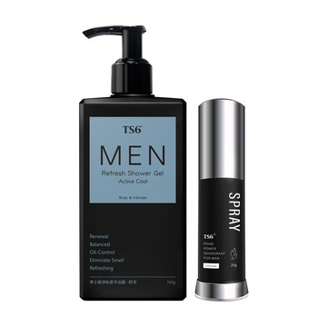 「淨涼極戰組」TS6 男士極淨私密沐浴露(舒涼)330g+男士極戰私密噴霧25g