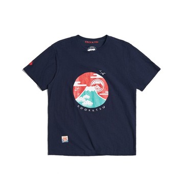 江戶勝 日系 男裝 加大碼 落日富士山短袖T恤(丈青色) #上衣