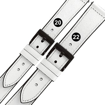 Watchband / 20.22 mm / 各品牌通用 經典復刻 黑鋼扣 外層真皮 內層橡膠錶帶 白色 ＃858-318-WE
