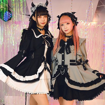 原創地雷系哥德蘿莉塔吸血鬼學院領結姬袖蛋糕洋裝短褲套裝JJ2556