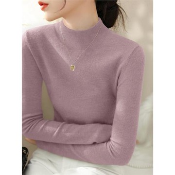冬季新款簡約套頭半高領長袖針織衫羊毛2024年時尚百搭打底衫女裝