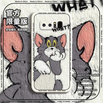 三星Note8油畫手機殼軟湯姆貓春節兔年新年紅色液態硅膠套全包男女直角邊