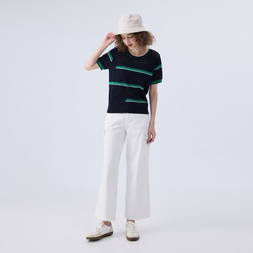 ILEY伊蕾 條紋撞色棉針織上衣(深藍色；M-2L)1241405018