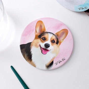 三色柯基 哥基 狗狗-圓型陶瓷吸水杯墊/動物/居家用品