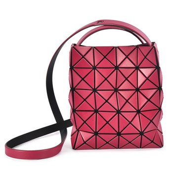 ISSEY MIYAKE 三宅一生BAOBAO  LUCENT MATTE 啞光霧面方格5x4透光斜背包(背帶可拆)-酒紅色