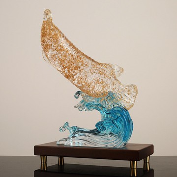【含稅/免運】 透明樹脂金箔金龍魚擺件新中式客廳電視柜酒柜玄關軟裝飾品工藝品