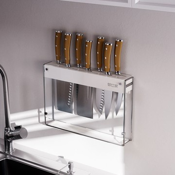 鍋蓋刀具砧板置物架 不銹鋼透明刀架壁掛式大容量菜刀架廚房架置物架免打孔瀝水