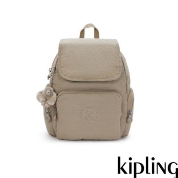 『猴子包』Kipling 灰褐色掀蓋拉鍊後背包-CITY ZIP S