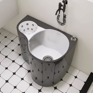 免運 可開票 快速出貨 北歐灰色家用陶瓷拖把池帶瀝水籃拖布池新款陽臺戶外墩布池