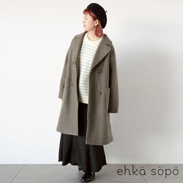 ehka sopo 溫暖感圈圈毛雙排扣切斯特大衣外套(FF37L0Z1080)