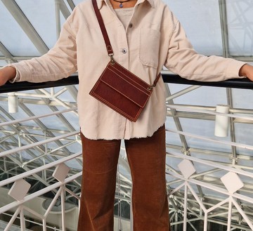 皮革小斜背包，簡約棕色手機包，手工禮物