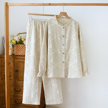 【現貨】春秋棉麻女士長袖睡衣套裝 親膚透氣棉麻睡衣居家服休閒簡約長袖長褲女士睡衣 亞麻家居服