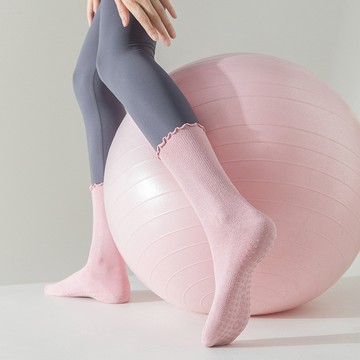 左右襪業 花邊瑜伽襪子女中筒襪專業防滑普拉提運動室內健身純棉無骨長筒襪現貨精品