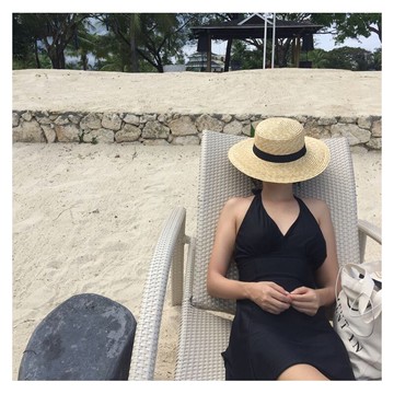 CM海邊度假沙灘麥稈草帽子女夏天英倫平頂帽韓版潮禮帽出游平沿帽1入