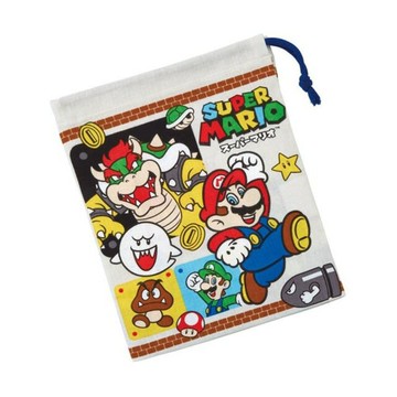 小禮堂 超級瑪利歐 質牙刷牙杯專用束口袋 (淺灰角色款)