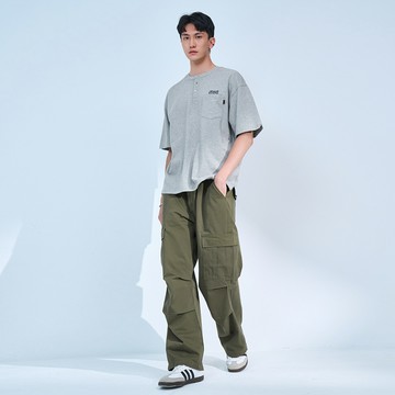 漫行林間開襟領短T(麻灰)-男