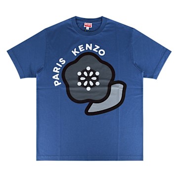 KENZO Pop海棠花LOGO印花棉質短袖T恤(男款/藍)