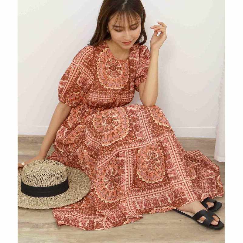 Chille ペイズリー柄半袖マキシワンピース 通販 Lineポイント最大1 0 Get Lineショッピング