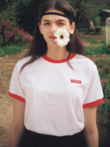 Patch Coloring T-shirt [White-Red]