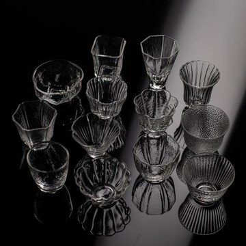 日式小茶杯手工錘紋玻璃杯子功夫茶杯品茗杯主人杯套裝茶杯墊茶道