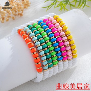免運 歐美波西米亞風彩色字母串珠手鏈套裝百搭圓珠軟陶拼接手飾女【QXM103】量大可加瀨聯絡店長