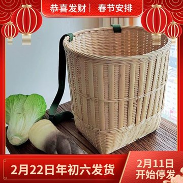 傳統竹編背簍加厚加固頭層竹皮竹筐橢圓形竹背帶可調節手工編筐