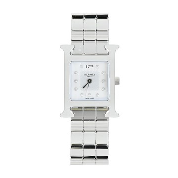 Hermes 愛馬仕 Heure H 鑲鑽白色珍珠母貝錶盤精鋼腕錶女仕腕錶(銀/21mm)_廠商直送