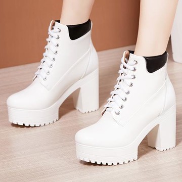 高跟粗跟馬丁靴女厚底防水臺舞臺表演鞋圓頭大碼夜店領舞鞋女單靴