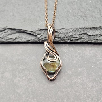 拉長石 造舊銅線吊墜 金屬繞線