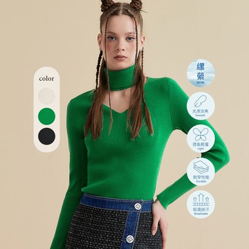 OUWEY歐薇 高領縷空針織上衣(三色；S-L)3233195527