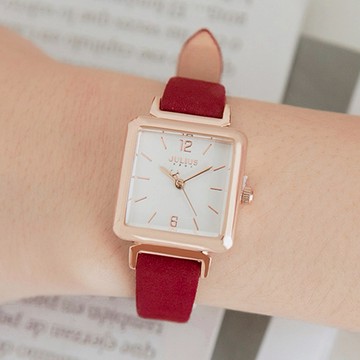 【LINE禮物獨家】JULIUS風和日麗下知性金屬框方形皮革真皮手錶(雙色可選)｜贈手錶禮盒