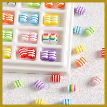 （10顆/包）彩色條紋樹脂圓柱散珠 手工diy串珠 項鏈手鏈飾品配件 串珠 串珠材料 串珠材料包 珠珠材料 手串材料