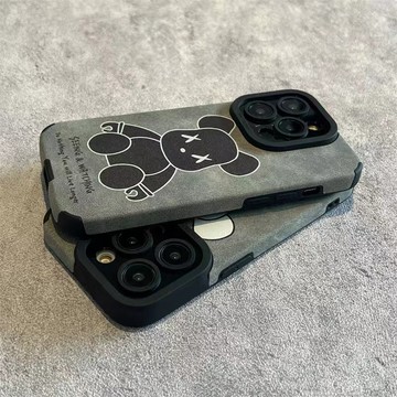 潮牌暴力熊 鏡頭全包 皮質 防摔手機殼 iPhone14 小羊皮 矽膠 耐髒 13 12 iPhone Pro Max